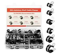 Juego de 52 abrazaderas de tubo StüCk, abrazaderas de manguera de acero inoxidable con almohadilla de goma, abrazaderas de cable negras, 6 mm, 8 mm, 10 mm, 13 mm, 16 mm, 19 mm, alicates de abrazadera