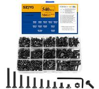 Juego de 540 tornillos M4, tornillos de cabeza avellanada, juego de tuercas, tornillos de cabeza plana, tornillos hexagonales con tuercas, tornillos roscados surtidos (negro)