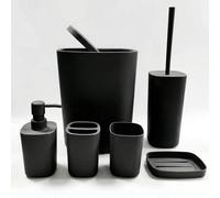 Juego de 6 Accesorios de Baño, Juego de Accesorios para Baño con Escobilla para Inodoro, Cubo de Basura, Vaso, Jabonera, Portacepillos de Dientes Negro