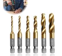 Juego De 6 Brocas Y Machos Combinados, Juego De 6 Brocas Y Machos Combinados M3 M4 M5 M6 M8 M10, Macho De Roscar Hss 2 En 1 Con Protección Contra La Oxidación, Para Metal, Madera, Plástico