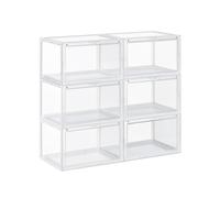 SONGMICS Cajas de Zapatos, Juego de 6, Organizadores de Zapatos Apilables con Puerta, Zapatero de Plástico, hasta Talla 46, 28 x 36 x 22 cm, Transparente LSP06CW