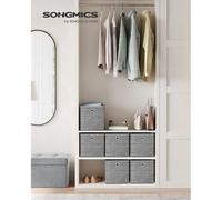 Juego de 6 cajas plegables para guardar tejidos de la marca Unyqoos®, color gris claro texturizado, dimensiones 26x26x28 cm, fabricadas con tela no tejida de 80 g/m² y cartón de 1,9 mm, con abertura p