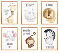 Juego de 6 cuadros de animales para habitación infantil, decoración para habitación de bebé, niño y niña, póster DIN A4, animales del bosque, safari en África, sin marco