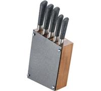 Juego de 6 cuchillos de acero inoxidable con bloque de madera en color con aspecto de fibra de carbono