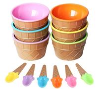 Juego de 6 cuencos para helado con cucharas, adorables vasos para helado de 6 colores, cuencos de PP de doble capa para regalos de fiesta, decoraciones, suministros de bar, cremas, cucharas, taz