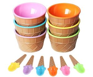 Juego de 6 cuencos para helado con cucharas, adorables vasos para helado de 6 colores, cuencos de PP de doble capa para regalos de fiesta, decoraciones, suministros de bar, cremas, cucharas, taz