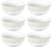 Juego de 6 cuencos Wilmax de 600 ml y 14 cm de diámetro, color blanco con borde dorado, fabricados en porcelana