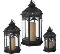 Juego de 6 faroles decorativos, para interior y exterior, en 3 tamaños, diseño vintage, linterna retro para velas, color