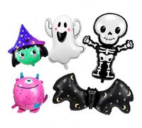 Juego de 6 globos de aluminio de Halloween - Bonitos globos de Mylar de fantasma, esqueleto, bruja, murciélago y monstruo para decoraciones de fiesta de Halloween, truco o trato de niños, cumpleaños