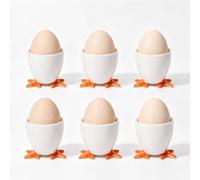 Juego de 6 hueveras de porcelana, figuras divertidas, soporte para huevos de desayuno, soporte para huevos duros y blandos, modernas hueveras para el desayuno, aptas para lavavajillas y microondas