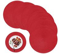 Juego de 6 manteles Individuales Redondos Trenzados de 15 Inch Resistentes al Agua Rojos Antideslizantes y Resistentes al Calor Lavables para mesas de Comedor manteles Individuales Redondos Rojos