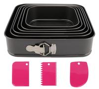 Juego de 6 moldes desmontables cuadrados: 18/20/22/24/26/28 cm. Revestimiento antiadherente. Moldes para tartas de acero. Incluye espátula. Versátil y apto para múltiples usos