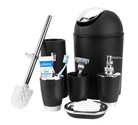 Juego de 6 Piezas Accesorios de Baño con Dispensador de Jabón, Cubo de Basura, Soporte para Cepillo de Dientes, Jabonera y Escobilla para Inodoro