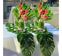 Juego de 6 piezas de hoja de palma artificial hawaiana con diseño de tortuga, hojas verdes falsas, selva, playa, decoración de mesa para boda, fiesta de cumpleaños (S, 15 x 11,5 cm)