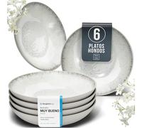 Juego de 6 platos de sopa Ibiza - Gres premium, resistente a los arañazos, apto para lavavajillas y microondas - Set de platos hondos para pasta y sopa de Pure Living en Beige