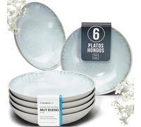 Juego de 6 platos de sopa Ibiza - Gres premium, resistente a los arañazos, apto para lavavajillas y microondas - Set de platos hondos para pasta y sopa de Pure Living en Beige-azul