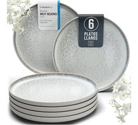 Plato grande de gres para 6 personas, estilo Ibiza. Juego de platos principales de gres mediterráneo de alta calidad, apto para lavavajillas, microondas y resistente a arañazos. Juego de platos llanos