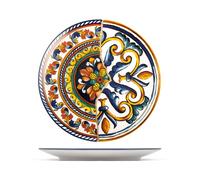 Juego De 6 Platos Llanos Modelo Positano De Barro Porcelanizado Decorado 32 Cm