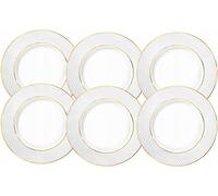 Juego de 6 platos llanos Wilmax, de 18 cm de diámetro, color blanco con borde dorado, fabricados en porcelana