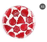 Juego de 6 platos para fruta, diseño "Excelsa", de vidrio, ideales para Navidad, color rojo, dimensiones: 22,5 x 1,5 x 22,5 cm