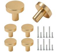 Juego de 6 pomos para muebles Ibenzoa®, color dorado mate, metal, forma redonda, 25 x 20 mm, resistentes a la oxidación y la corrosión, ideales para cómodas, armarios y frentes de cocina
