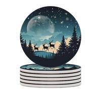 Juego de 6 posavasos de cerámica para Navidad, invierno, con base de corcho, absorbentes y redondos, protección de mesa, para tipos de tazas