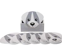 Juego de 6 posavasos de madera Unyqoos®, incluye caja de almacenamiento – forma de perro, color gris – para vasos, tazas y vasos – 10 x 12 x 0,5 cm