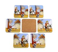 Juego de 6 Posavasos Giordano di Ponzano® Premium Design para Copas, Tazas, Flores o Velas en su Mesa con Base de Corcho. Cuadrado de 10 cm. Edición (Quijote)