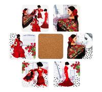 Juego de 6 Posavasos Giordano di Ponzano® Premium Design para Copas, Tazas, Flores o Velas en su Mesa con Base de Corcho. Cuadrado de 10 cm. Edición (Flamenca)
