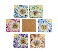 Juego de 6 Posavasos Giordano di Ponzano® Premium Design para Copas, Tazas, Flores o Velas en su Mesa con Base de Corcho. Cuadrado de 10 cm. Edición (Gaudí)