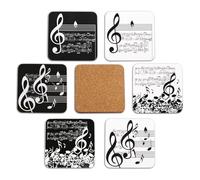 Juego de 6 Posavasos Giordano di Ponzano® Premium Design para Copas, Tazas, Flores o Velas en su Mesa con Base de Corcho. Cuadrado de 10 cm. Edición (Música)