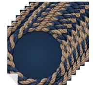 Juego de 6 servilletas cuadradas de tela con textura de cuerda trenzada en color azul marino y beige, servilletas cuadradas de poliéster lavables de primera calidad para cenas y fiestas