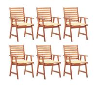 Juego de 6 sillas comedor de jardín - silla de exterior y cojines madera maciza acacia