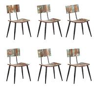 Juego de 6 sillas de comedor antiguas de madera de recuperación sólida, estructura de hierro, acabado multicolor, hecho a mano, estilo retro, capacidad 110 kg por asiento