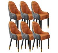Juego de 6 sillas de comedor de cuero de microfibra con patas de madera maciza, asientos modernos de cocina y sala de estar, color gris cemento para balcón y salón, Slish y diseño
