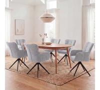Juego de 6 sillas de comedor HWC-Q35, reposabrazos giratorio, tela chenilla (680 g/m²), metal - gris claro