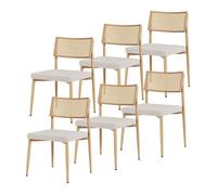 Silla de comedor "Jördfjok", juego de 6 unidades. Silla tapizada con estructura de metal, revestimiento textil, diseño que imita el ratán, color beige