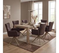 Juego de 6 sillas de comedor modelo HWC-N11, silla giratoria con retorno automático, tapizada en tela bou e 350 g/m² en color marrón oscuro, patas con aspecto de madera