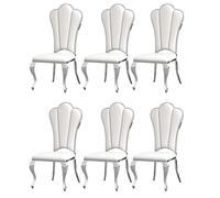 Juego de 6 sillas de comedor modernas de cuero blanco, cómodas sillas laterales de cocina y comedor con patas de acero inoxidable, elegantes sillas tapizadas para sala de estar