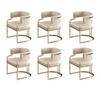 Juego de 6 sillas de comedor tapizadas con respaldo bajo con patas de piel sintética y latón para cocina, leche, té, tienda, muebles modernos para el hogar (canela)