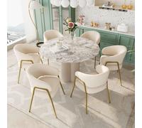 Juego de 6 sillones tapizados Flieks, sillones para el salón con patas de metal, sillas para el comedor con reposabrazos y tapizado de lana, sillas para la cocina o tocador, color blanco