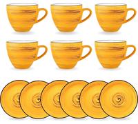 Juego de 6 tazas con platillo de 110 ml, color amarillo, de porcelana, marca Wilmax