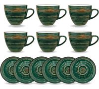 Juego de 6 tazas con platillo de 190 ml, color verde, de porcelana, marca Wilmax