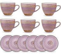 Juego de 6 tazas con platillo de 300 ml, color lavanda, de porcelana, marca Wilmax
