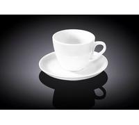Juego de 6 tazas con platillo de 400 ml, color blanco, de porcelana, marca Wilmax