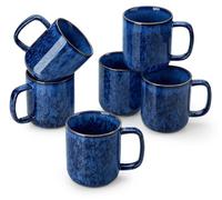 Juego de 6 tazas de café, 360 ml, de cerámica, color azul, apto para horno