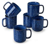 Juego de 6 tazas de café de cerámica, 480 ml, color azul