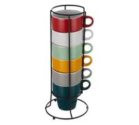 SET 6 TAZAS CON SOPORTE COLORES SURTIDOS