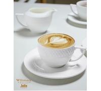 Juego de 6 tazas de capuchino Wilmax de 170 ml con platillo, color blanco, fabricadas en porcelana