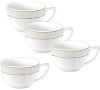Juego de 6 tazas Wilmax de 500 ml, color blanco con detalles dorados, fabricadas en porcelana